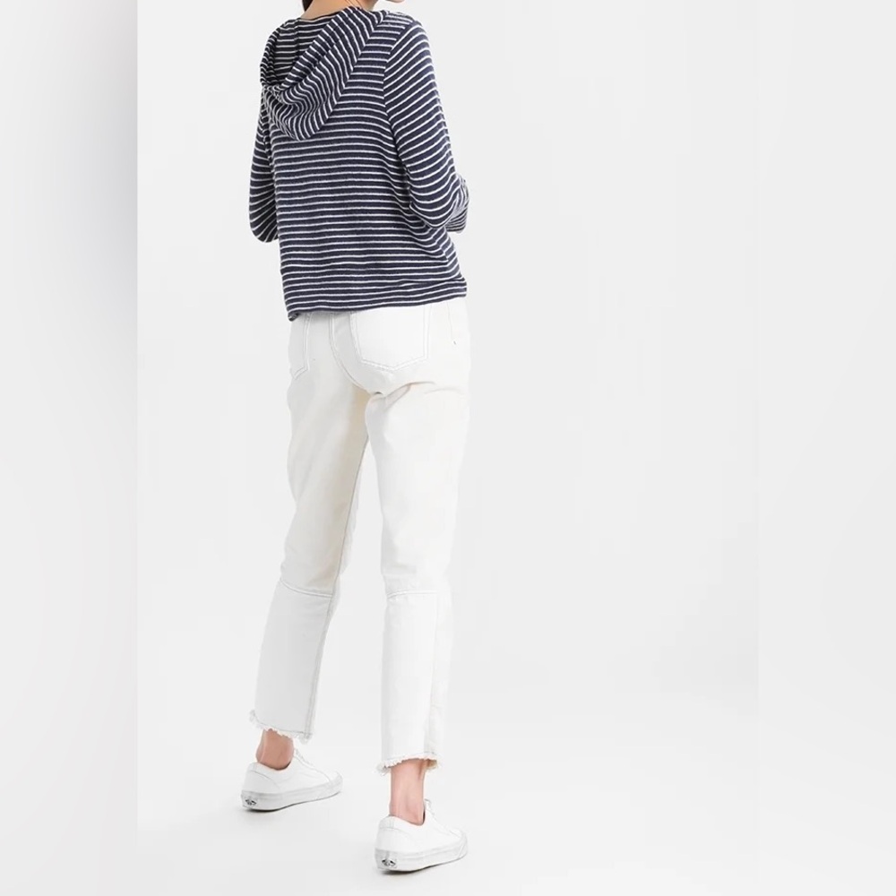 Hollister Striped Cropped Hoodie Navy White Lightweight‎ Size Small - Picture 7 of 8